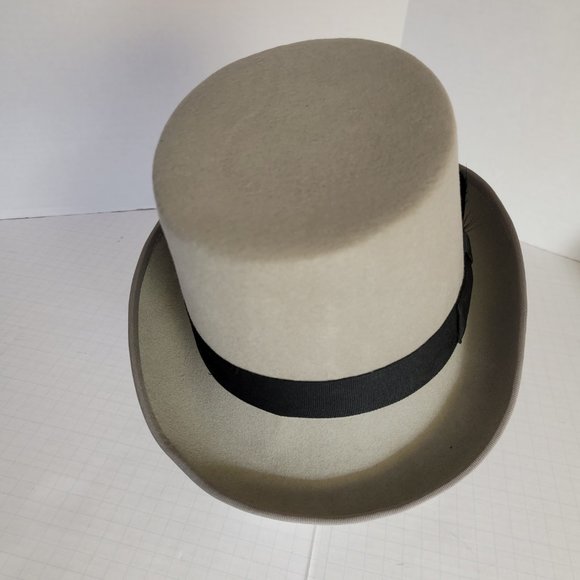 Hats in the Belfry Gray Wool Top Hat w Red Black Feather 100% Wool Large - Picture 4 of 12
